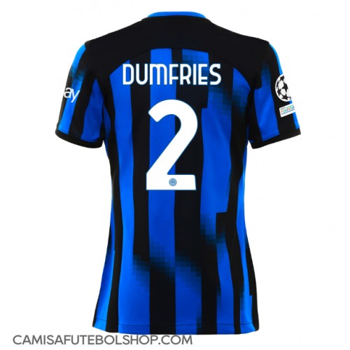 Camisa de time de futebol Inter Milan Denzel Dumfries #2 Replicas 1º Equipamento Feminina 2023-24 Manga Curta